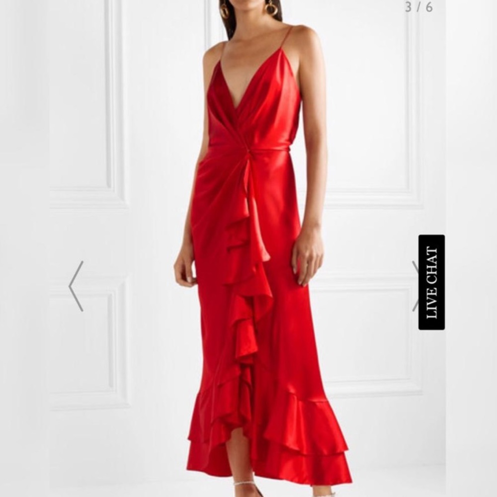 Johanna Ortiz Pefumero Red Silk Ruffle Dress Size 2